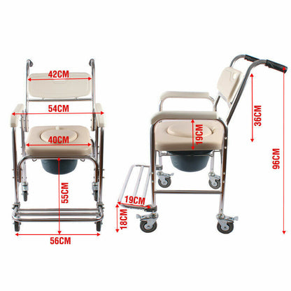 Aluminum Bedside Commode Chair 200kg Mobile Shower Toilet Wheelchair - Image 3
