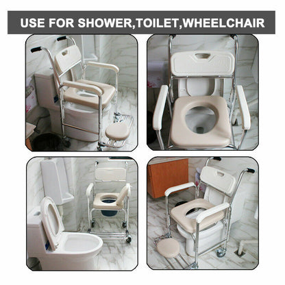 Aluminum Bedside Commode Chair 200kg Mobile Shower Toilet Wheelchair - Image 5