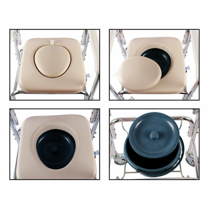 Aluminum Bedside Commode Chair 200kg Mobile Shower Toilet Wheelchair - Image 7