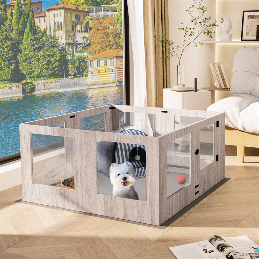 Indoor Dog Pen Tempered Glass Kennel w/ Pad - Image 4