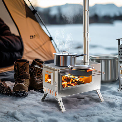 Stainless Steel Wood Burning Stove 1 Burner Camping BBQ with Chimney - Image 3