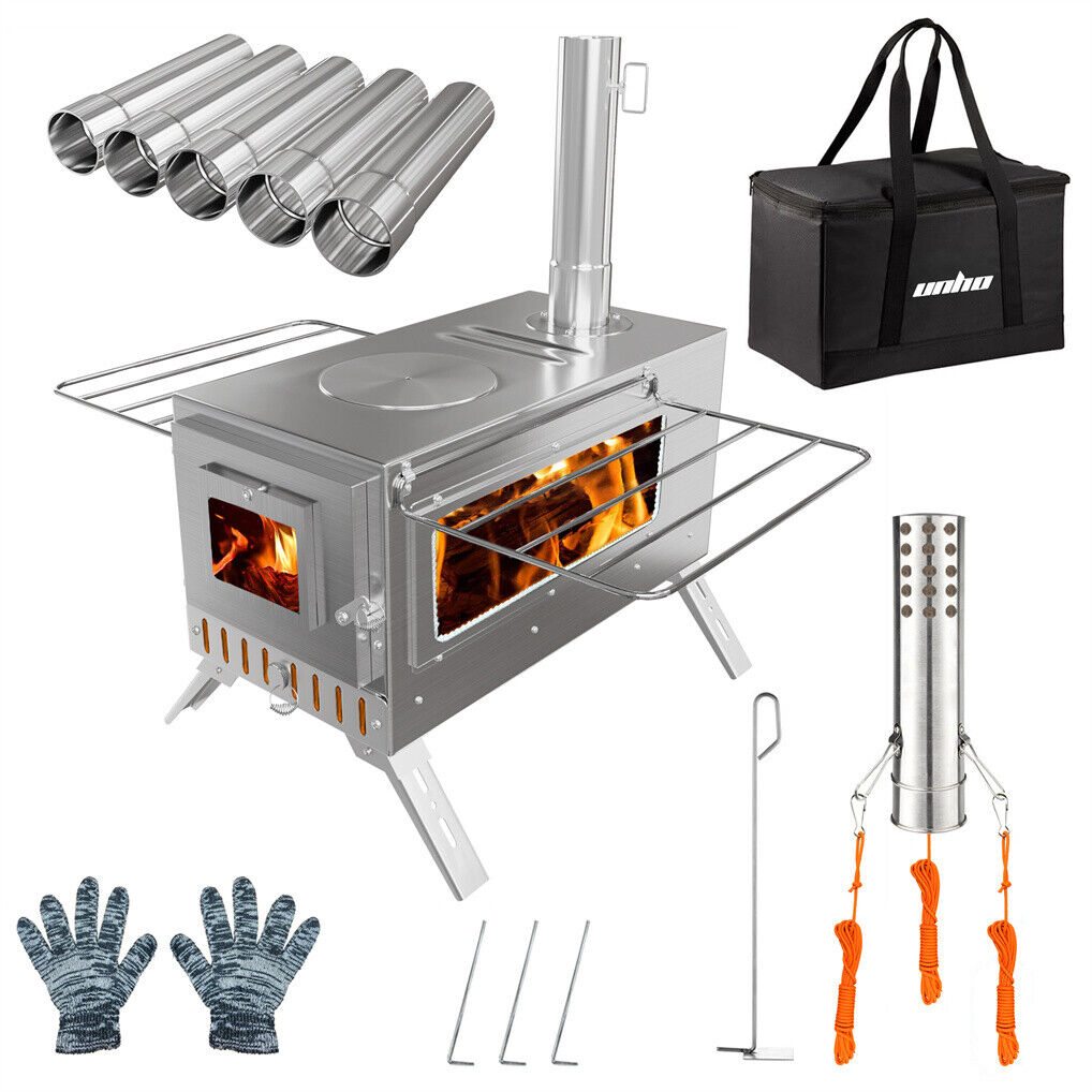Stainless Steel Wood Burning Stove 1 Burner Camping BBQ with Chimney - Image 5