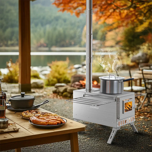 Stainless Steel Wood Burning Stove 1 Burner Camping BBQ with Chimney - Image 7