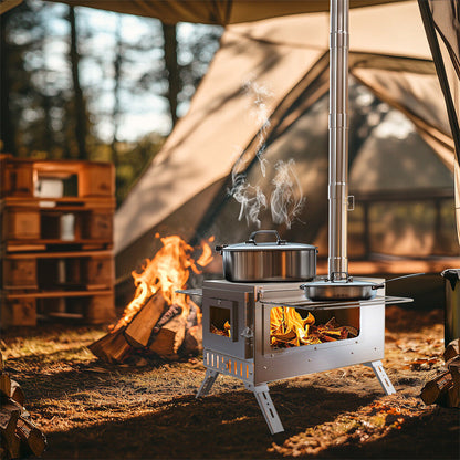 Stainless Steel Wood Burning Stove 1 Burner Camping BBQ with Chimney - Image 8