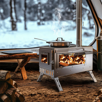 Stainless Steel Wood Burner Stove for Camping w/ Chimney & Bag - Image 2