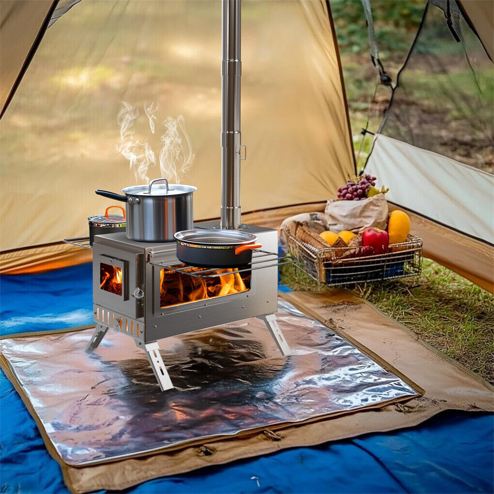 Stainless Steel Wood Burner Stove for Camping w/ Chimney & Bag - Image 3