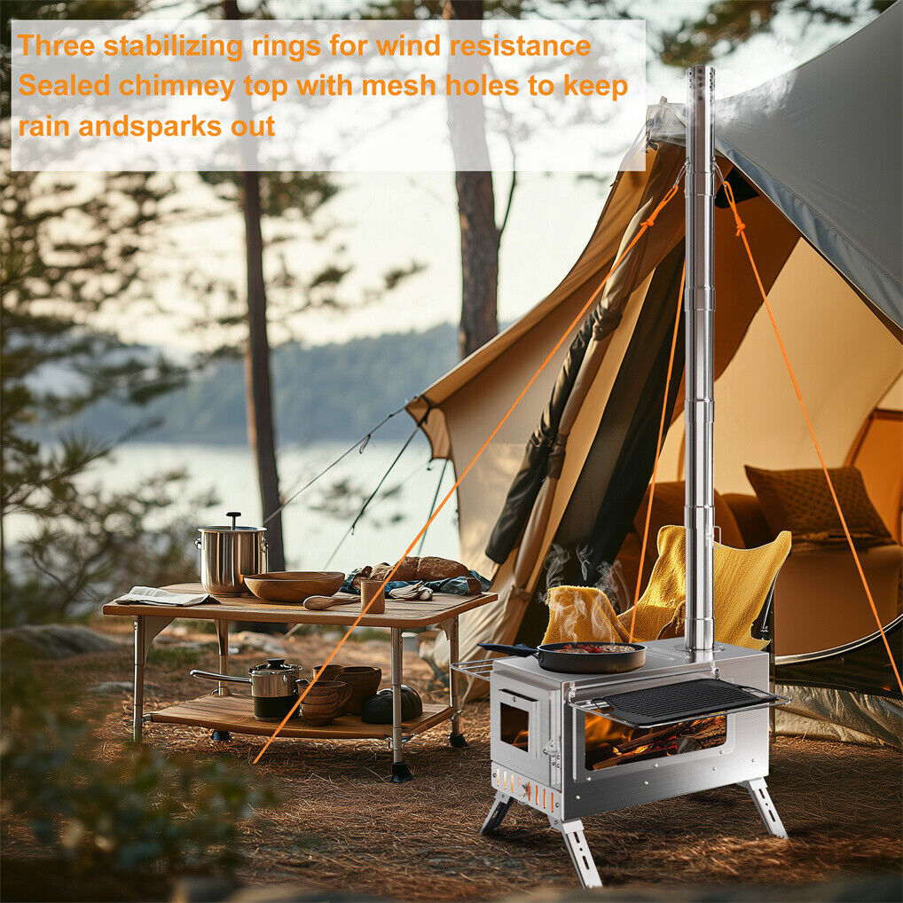Stainless Steel Wood Burner Stove for Camping w/ Chimney & Bag - Image 5