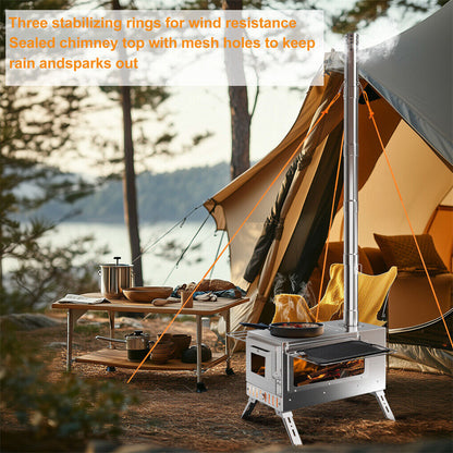Stainless Steel Wood Burner Stove for Camping w/ Chimney & Bag - Image 5
