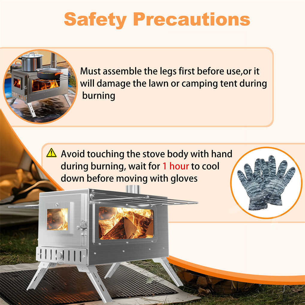 Stainless Steel Wood Burner Stove for Camping w/ Chimney & Bag - Image 7