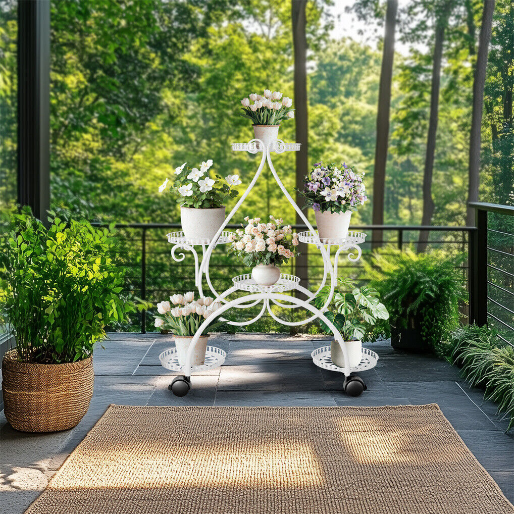 Movable Metal Plant Stand Garden Cart Indoor/Outdoor Decor - Image 2
