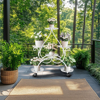 Movable Metal Plant Stand Garden Cart Indoor/Outdoor Decor - Image 2