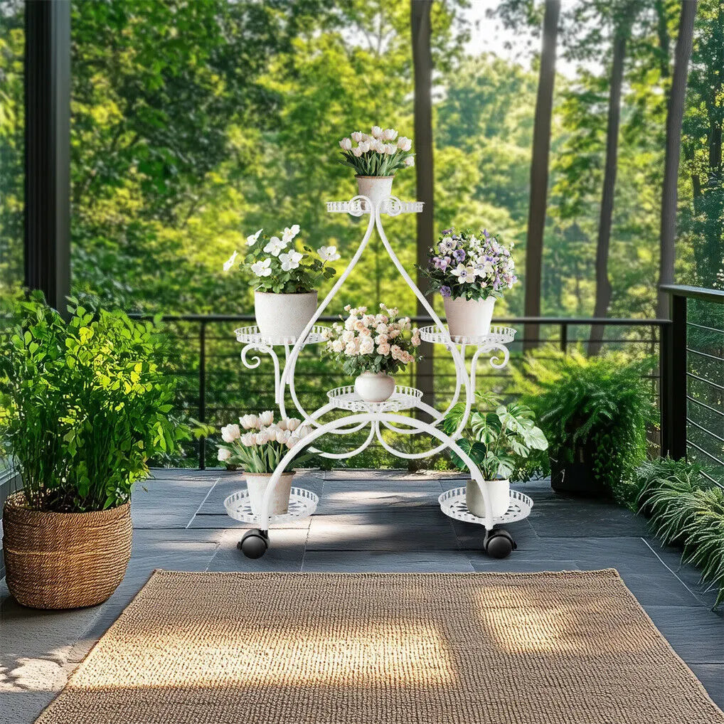 Movable Metal Plant Stand Garden Cart Indoor/Outdoor Decor - Image 2