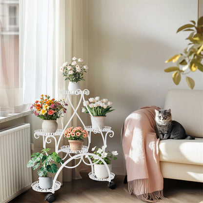 Movable Metal Plant Stand Garden Cart Indoor/Outdoor Decor - Image 3