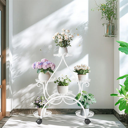 Movable Metal Plant Stand Garden Cart Indoor/Outdoor Decor - Image 4