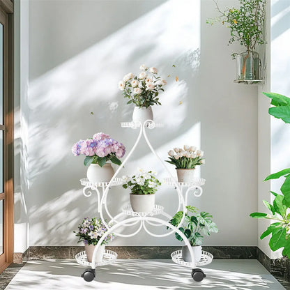 Movable Metal Plant Stand Garden Cart Indoor/Outdoor Decor - Image 4
