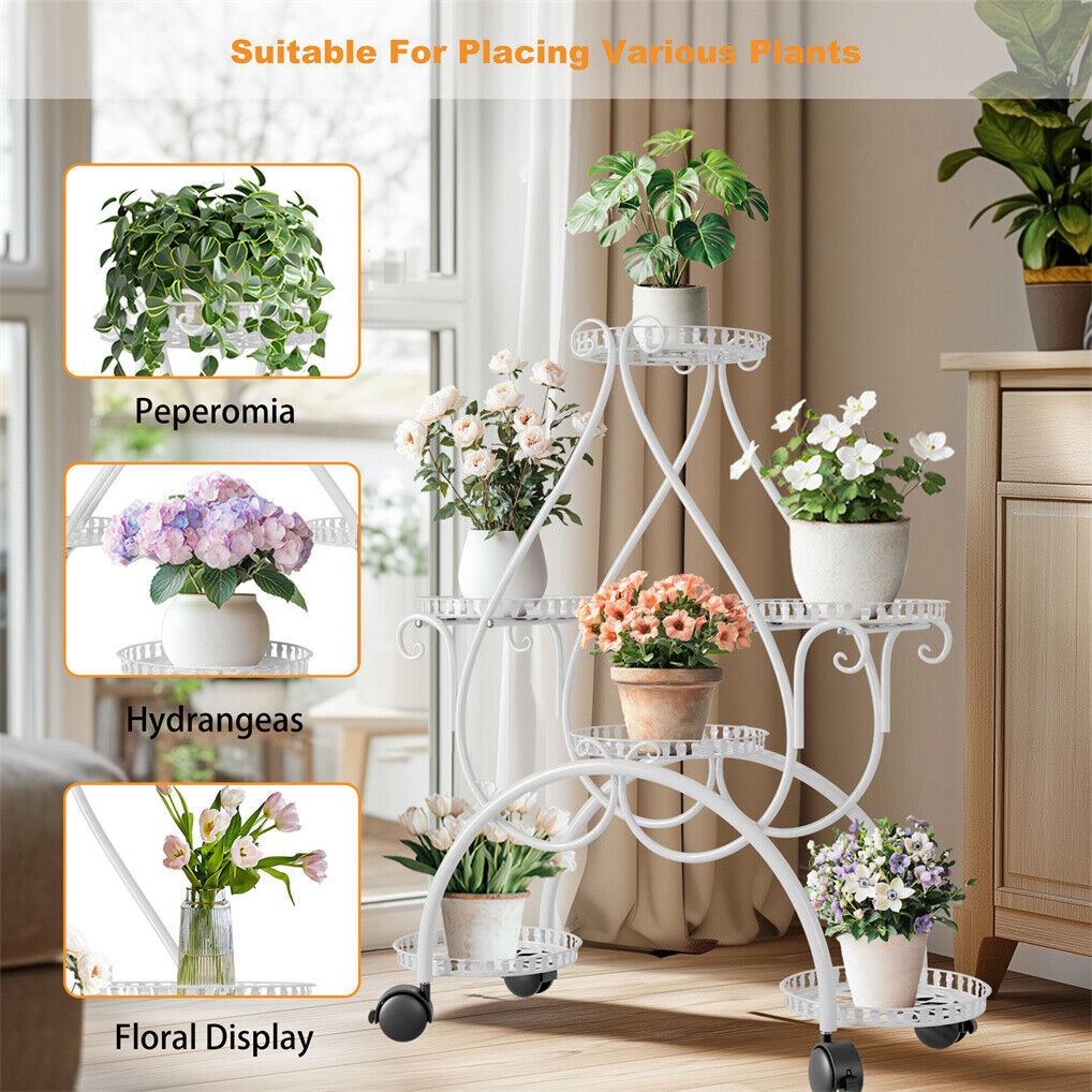 Movable Metal Plant Stand Garden Cart Indoor/Outdoor Decor - Image 5