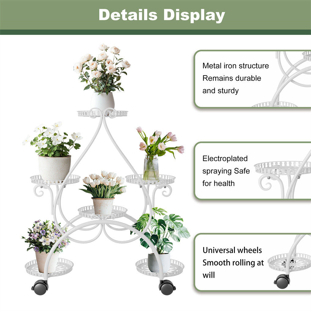 Movable Metal Plant Stand Garden Cart Indoor/Outdoor Decor - Image 7