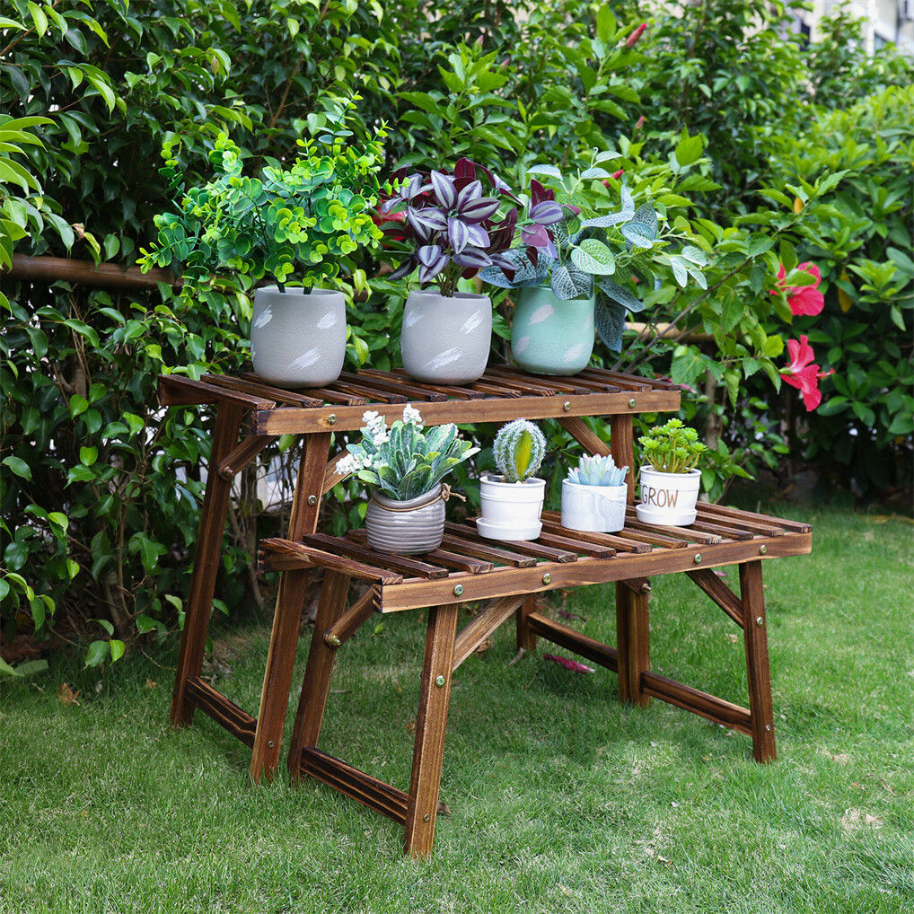 Pine Wood 3pcs Plant Stand Ladder Garden Flower Display - Image 3