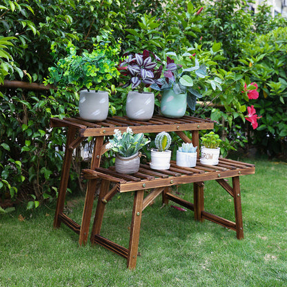 Pine Wood 3pcs Plant Stand Ladder Garden Flower Display - Image 3