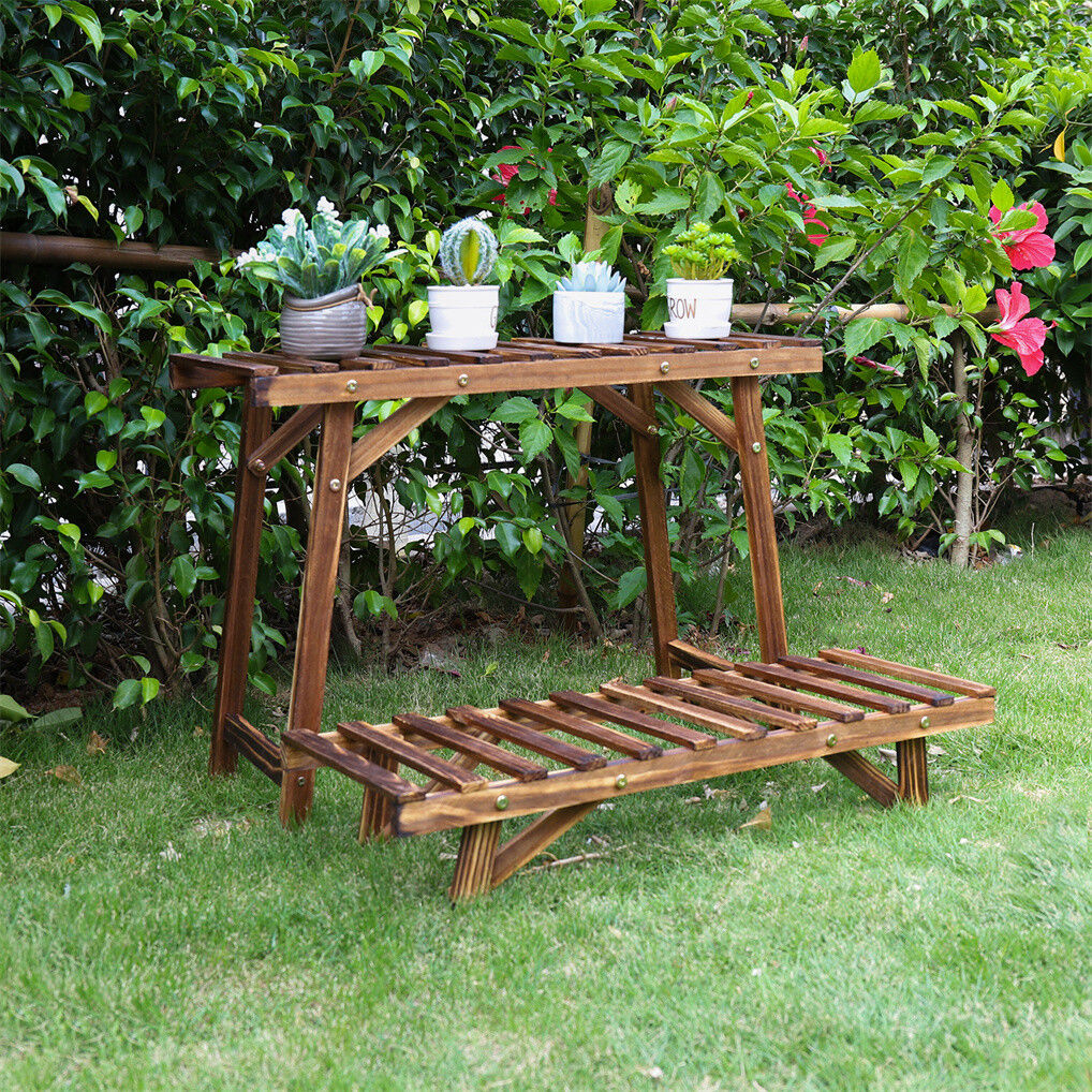 Pine Wood 3pcs Plant Stand Ladder Garden Flower Display - Image 4