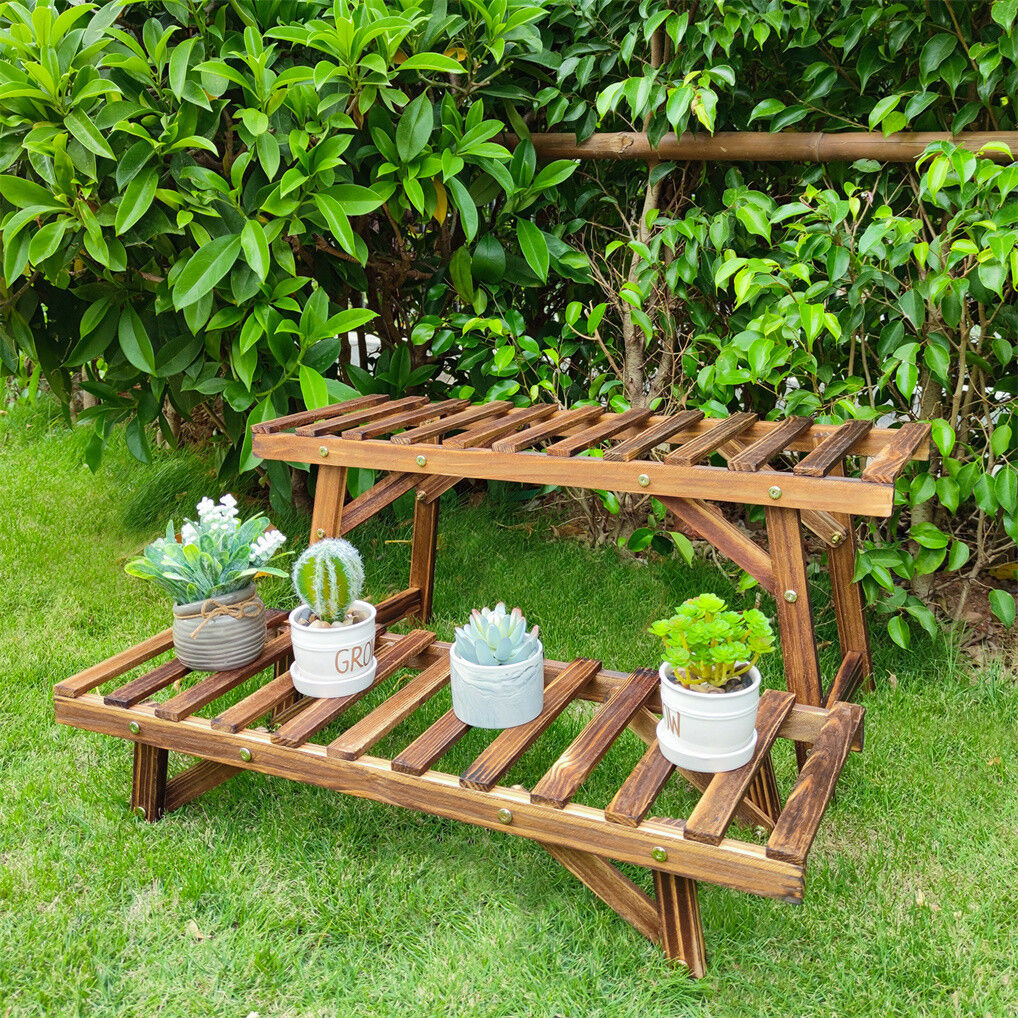 Pine Wood 3pcs Plant Stand Ladder Garden Flower Display - Image 5