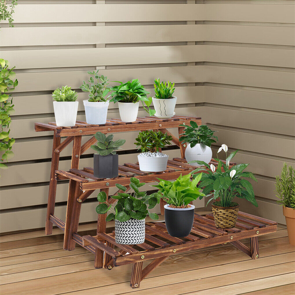 Pine Wood 3pcs Plant Stand Ladder Garden Flower Display - Image 6