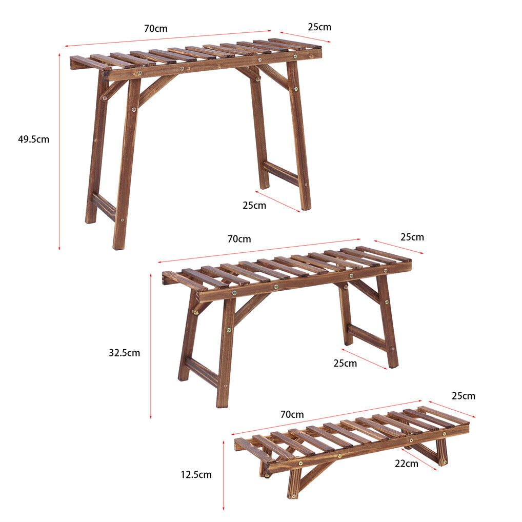 Pine Wood 3pcs Plant Stand Ladder Garden Flower Display - Image 7