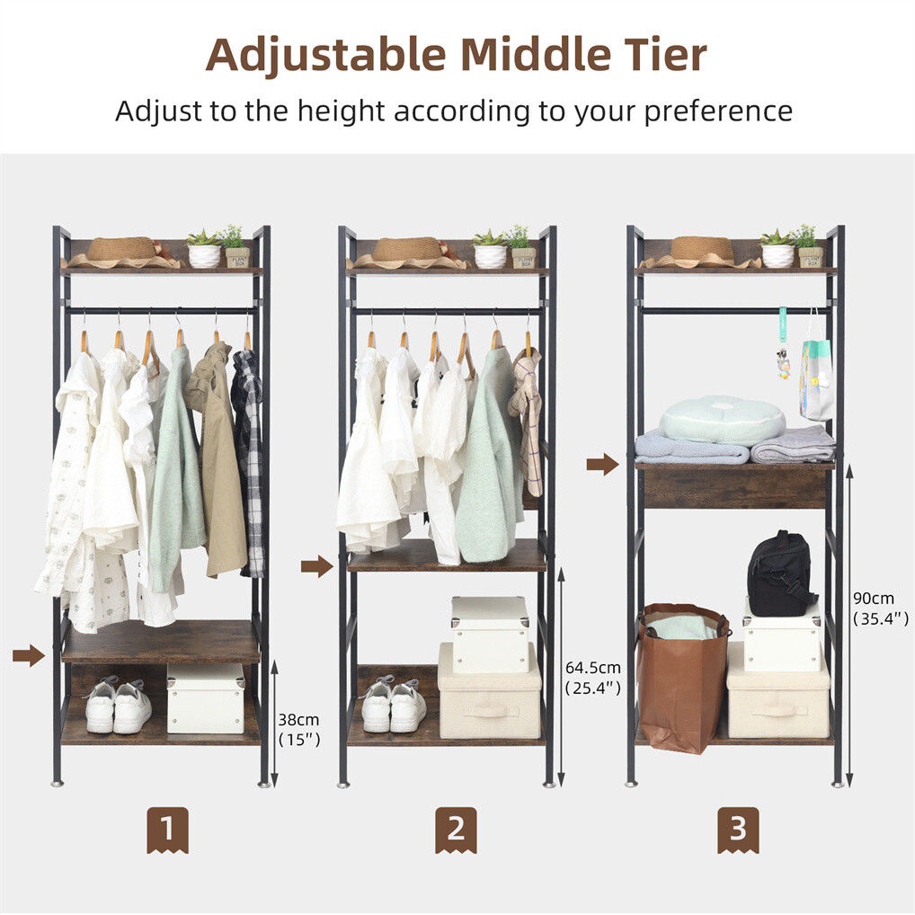 Heavy Duty Clothes Rack 3 Tiers MDF & Metal Iron Rail - Image 4