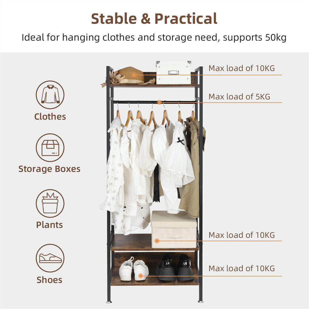 Heavy Duty Clothes Rack 3 Tiers MDF & Metal Iron Rail - Image 5