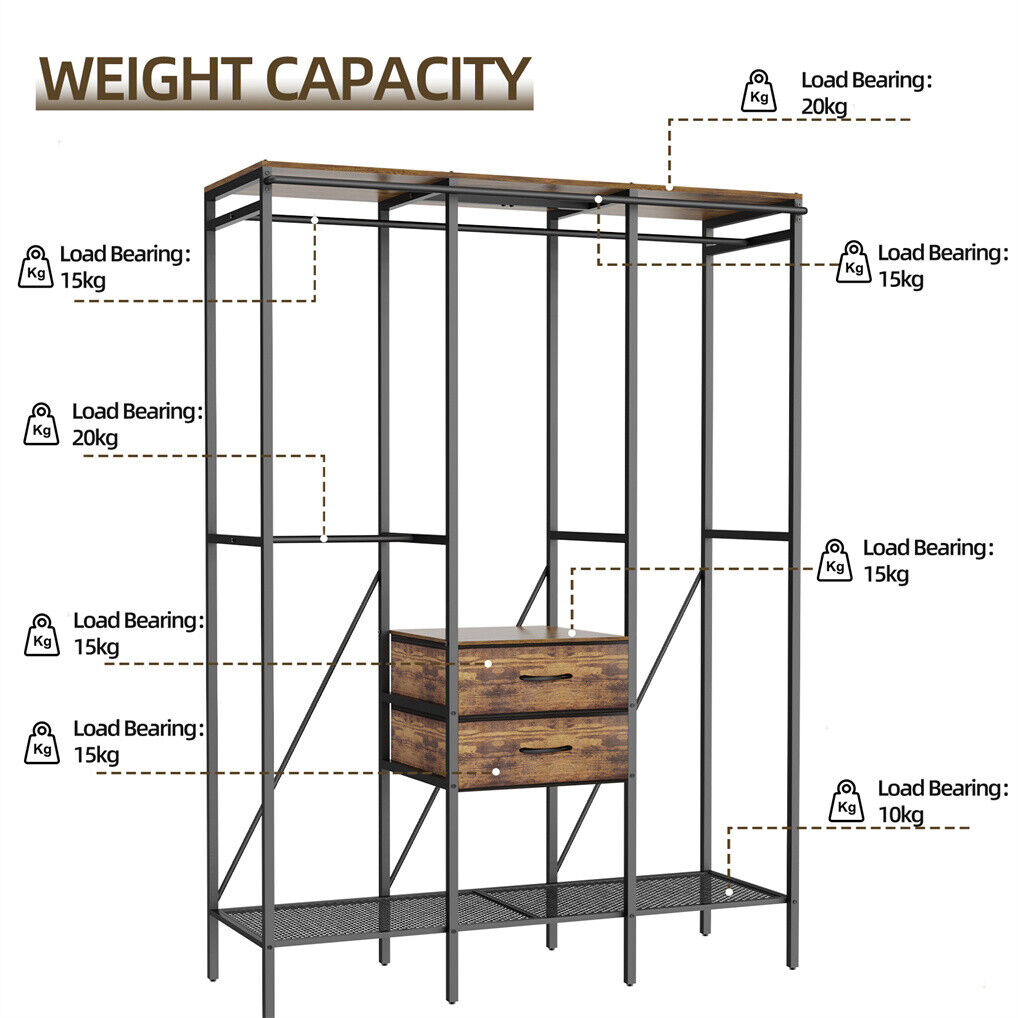 XXL Heavy Duty Wardrobe Closet w/ Shelf, Drawer & Rack - Image 9