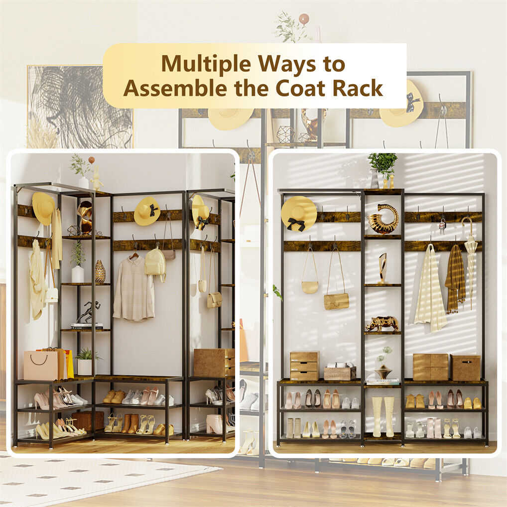 Corner Coat Stand with Shoe Bench Metal & MDF Organizer - Image 4