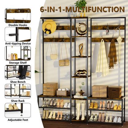 Corner Coat Stand with Shoe Bench Metal & MDF Organizer - Image 5