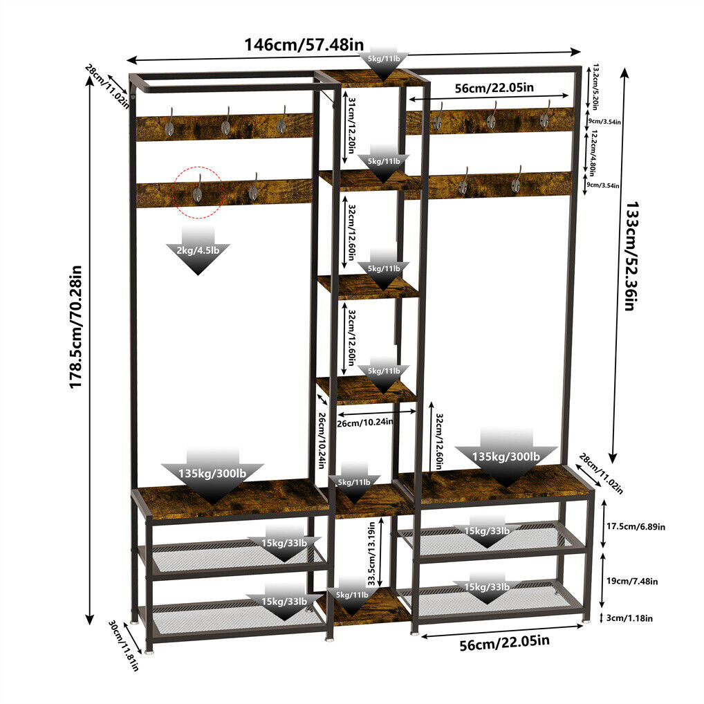 Corner Coat Stand with Shoe Bench Metal & MDF Organizer - Image 6