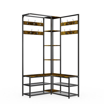 Corner Coat Stand with Shoe Bench Metal & MDF Organizer - Image 9