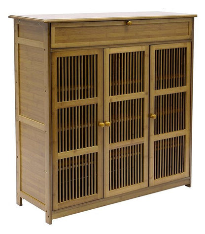 Wooden Shoe Rack XL 4 Tier 3 Doors Drawers Shelves Cabinet Organizer - Image 9