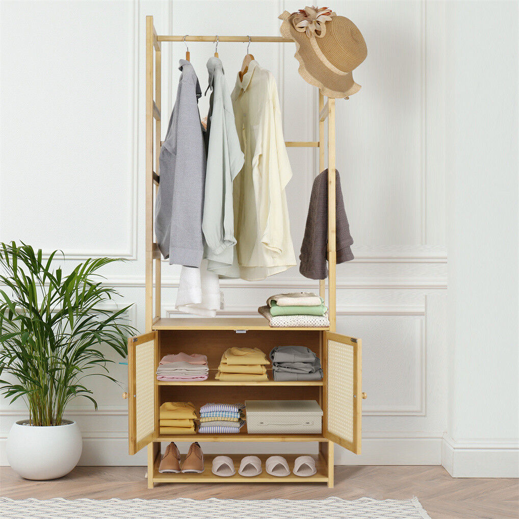 Bamboo Clothes Rack Coat Stand 168cm High Polish 53cm Length - Image 3