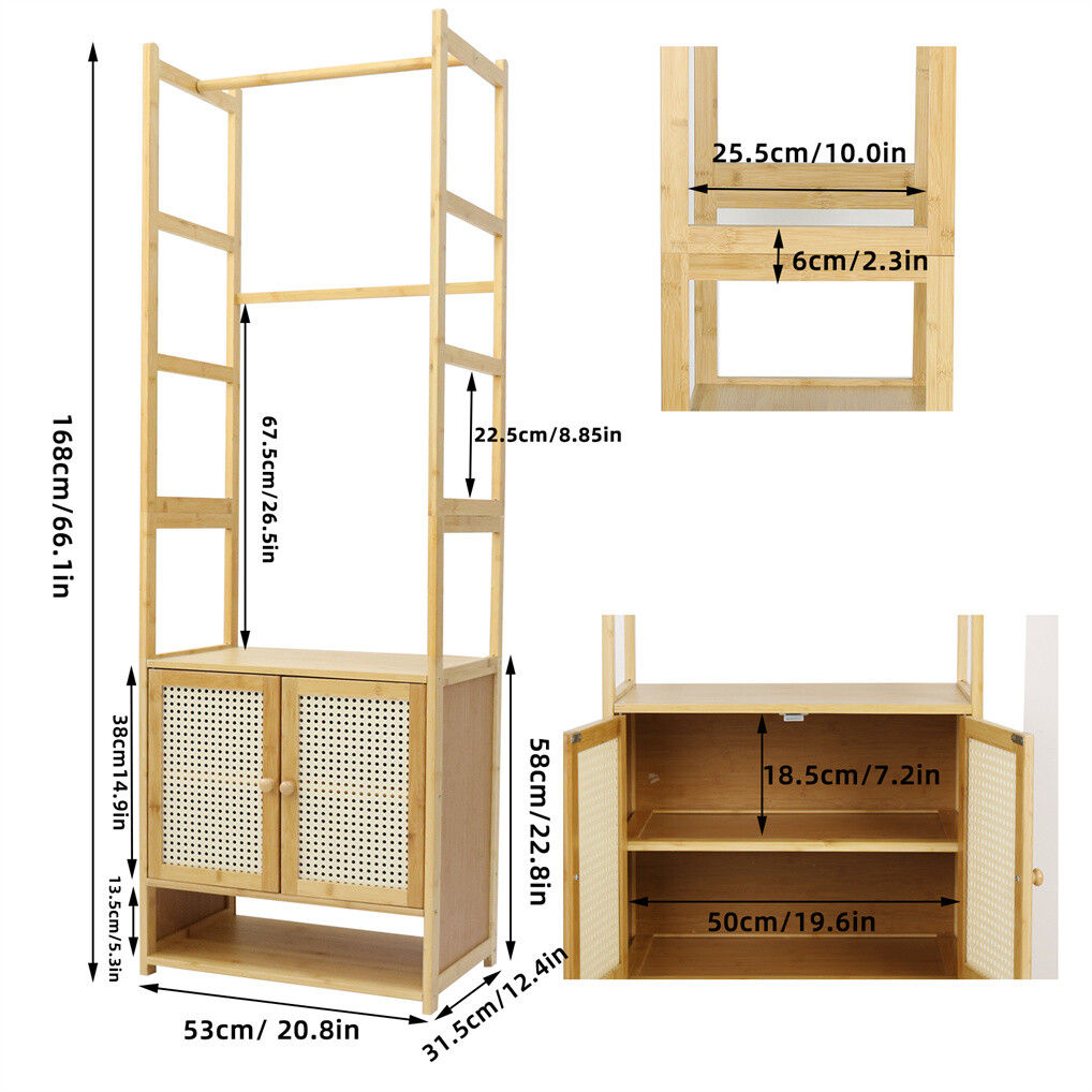 Bamboo Clothes Rack Coat Stand 168cm High Polish 53cm Length - Image 5