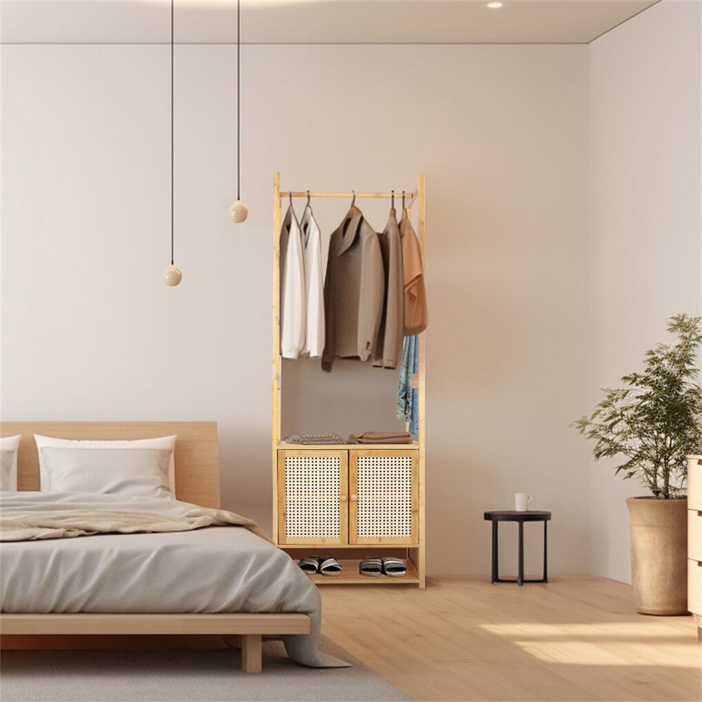 Bamboo Clothes Rack Coat Stand 168cm High Polish 53cm Length - Image 8