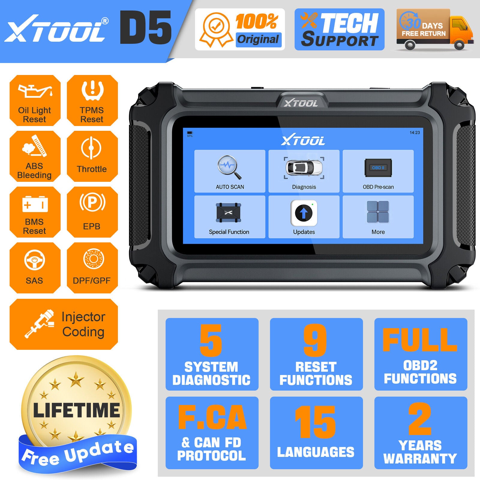 2025 D5 OBD2 Scanner ABS SRS Engine Diagnostic Tool - Image 2
