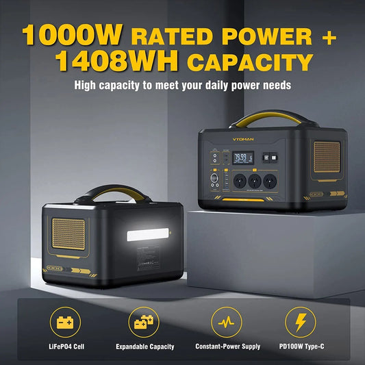 1000W 1408Wh Solar Generator 10A Black Portable Power Station - Image 2