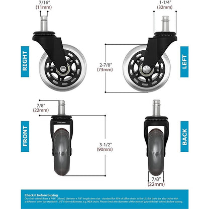 3 Swivel Rollerblade Chair Wheels, 7/16 Stem, All Floors - 5 Pack - Image 5