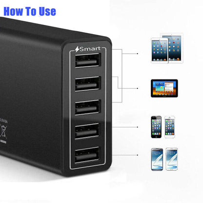 40W 5-Port USB Wall Charger Fast AC Adapter Multi Travel - Image 5