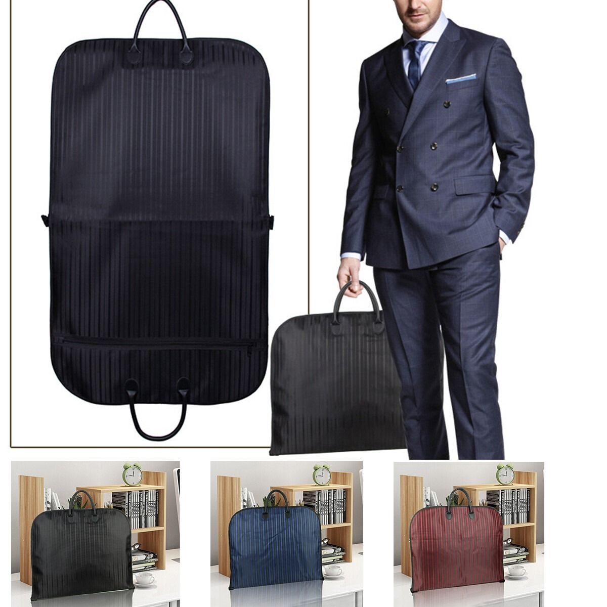 Blue Men Suit Garment Bag Zippered Dustproof Travel Organizer - Image 3