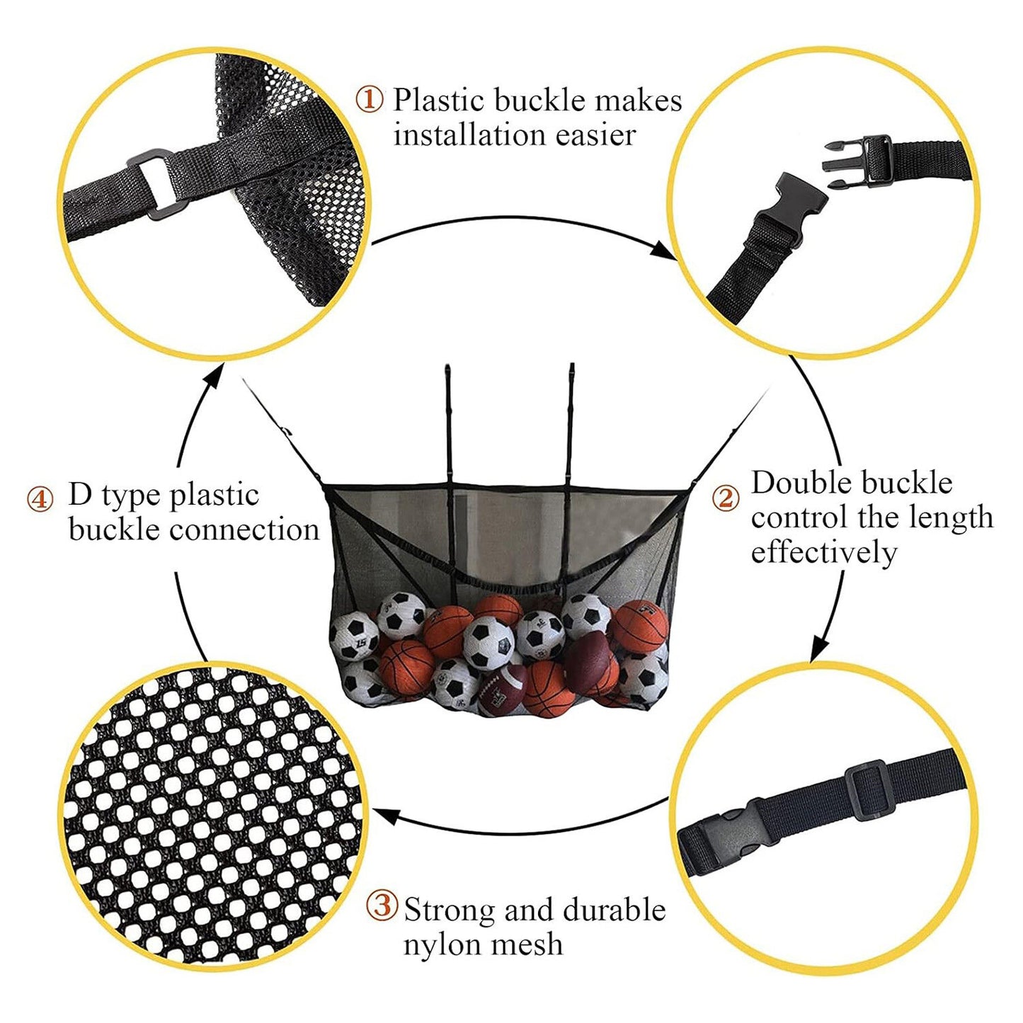 145x145CM Heavy Duty Pool Toy Storage Net Bag Adjustable Organizer - Image 5