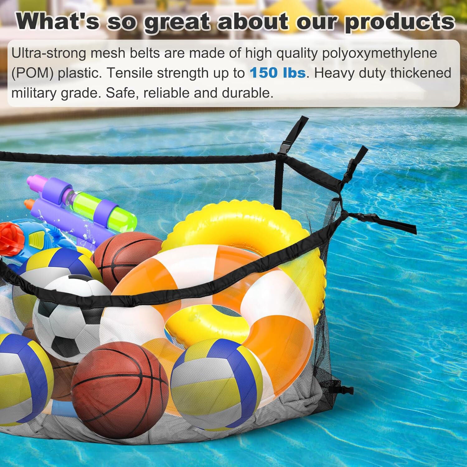 145x145CM Heavy Duty Pool Toy Storage Net Bag Adjustable Organizer - Image 6