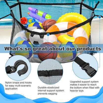 145x145CM Heavy Duty Pool Toy Storage Net Bag Adjustable Organizer - Image 7