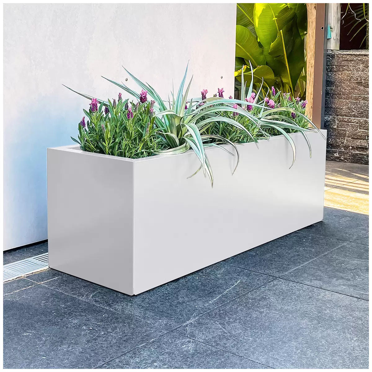 Metal Designer Planter Box 900 x 300 x 300mm Vibrant White - Image 3