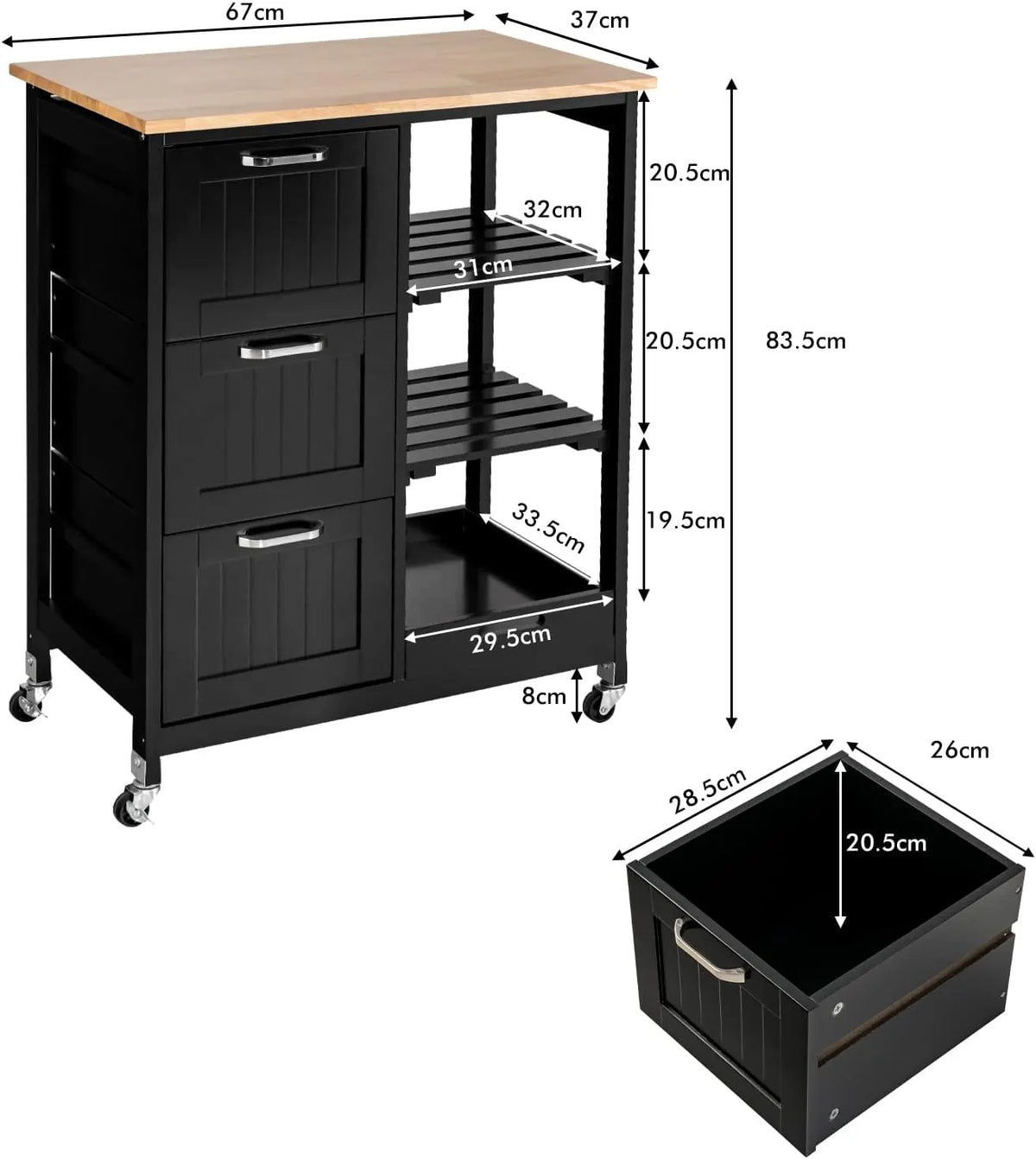 Kitchen Island Cart with Storage, Drawers, Shelves - Image 3
