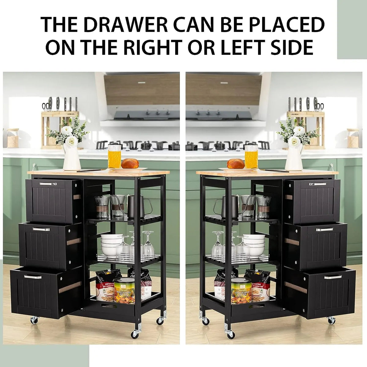 Kitchen Island Cart with Storage, Drawers, Shelves - Image 4