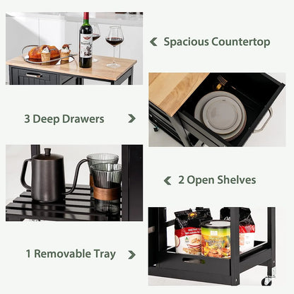Kitchen Island Cart with Storage, Drawers, Shelves - Image 5